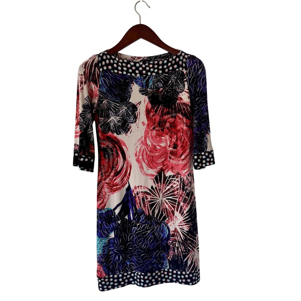Ali Ro Dress Womens Size 5 Multicolor Floral 3/4 Sleeve Shift Sheath Knit